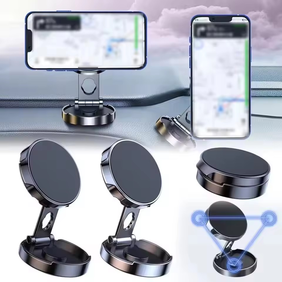Car Phone Holder - 強力マグネット式携帯電話スタンド 720 ° 折りたたみ式丸型ブラケット車載ホルダー、ユニバーサル携帯電話用車載マウントホルダー