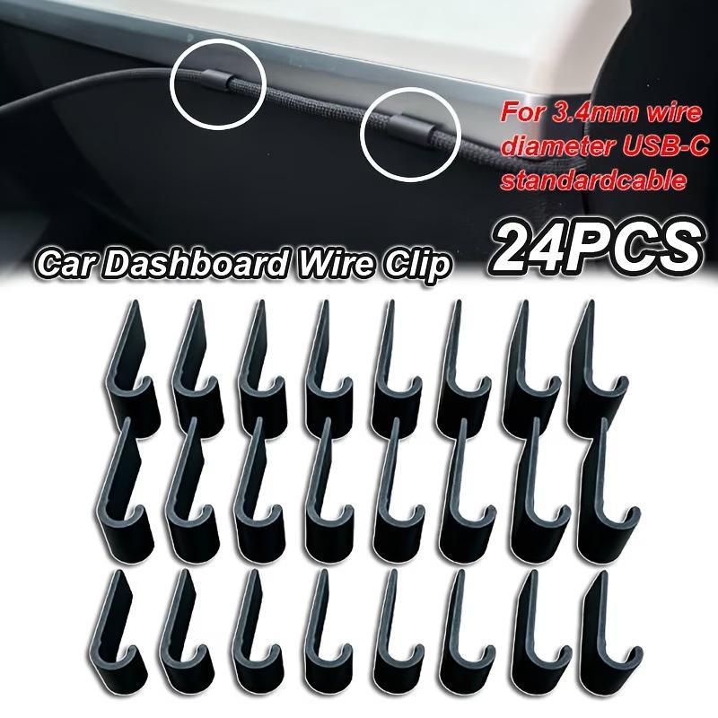 Car Cable Organizer - 24個入り、3.4mmの車載ケーブル整理クリップ。粘着式で、ダッシュボードに取り付けてドライブレコーダーやスマートフォン充電ケーブルなどを固定できます。