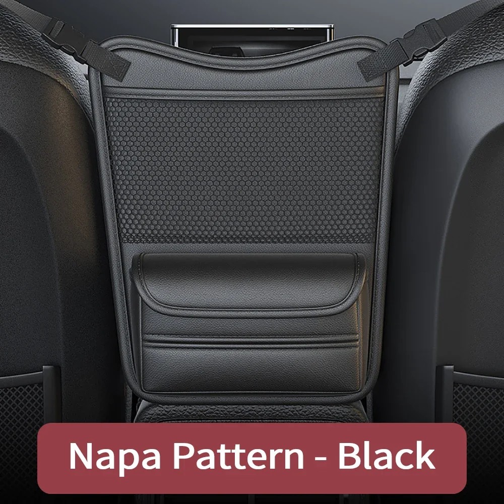 Car Organizer - 多機能カー収納ポケット。シート間のスペースに設置可能。PUレザー製で、ハンドバッグや携帯電話、ティッシュなどを収納できる。車内アクセサリー。