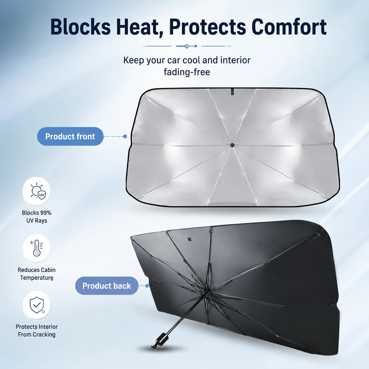 Windshield Sun Shade - 1個入り、折りたたみ式の車用フロントウィンドウ用サンシェード。紫外線と熱から保護し、日よけとして使用可能。