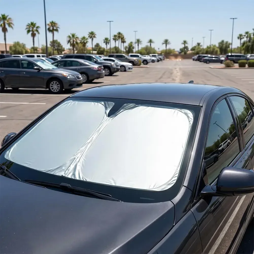 車用サンシェード、フロントガラス用、チタンシルバー、厚手、折 - Windshield Sun Shade のレビューと価格